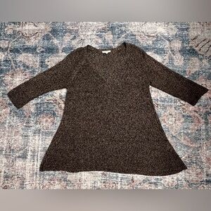 Eileen Fisher 100% Linen 3/4 Sleeve Crochet Knit V-Neck Sweater Petite Medium